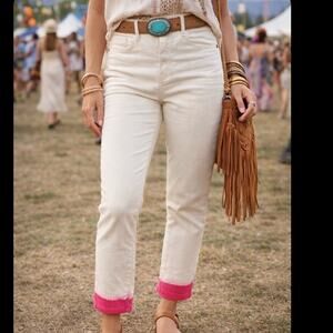 Pilcro and the Letterpress Stet Crop Jeans Cream Hot Pink Dip Dye Size 28 NEW